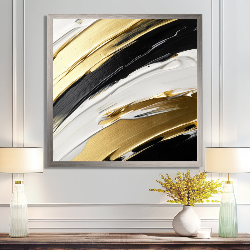 «Waves Of Midnight Passion Abstract Black Gold», reproduction d'art sur toile encadrée, H 16 po x l 16 po x P 1 po