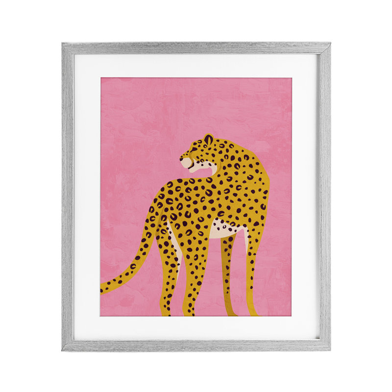 «Leopard on Pink Serenade», reproduction d'art sous verre, conception de Kim Allen, H 16 po x l 13 po