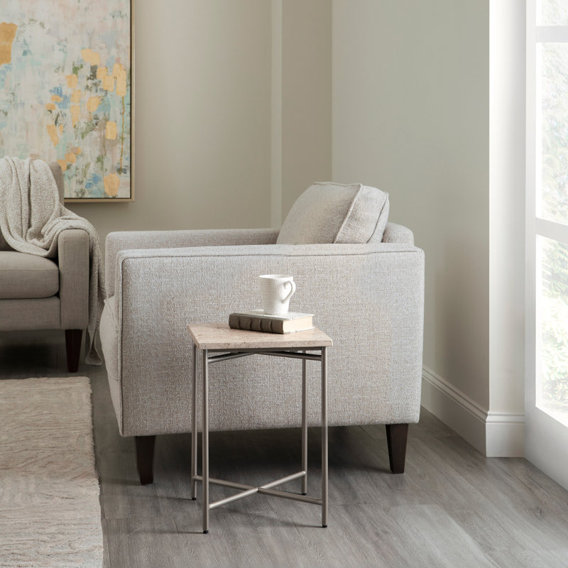 Small Silver Stone Top Square Nesting Table with Metal Base