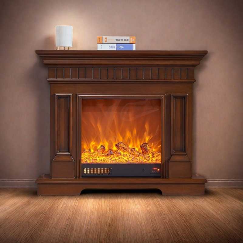 Cheminée tendance en ligne tridimensionnelle, H 40,15 po x l 47,24 po x P 12,99 po, Brun