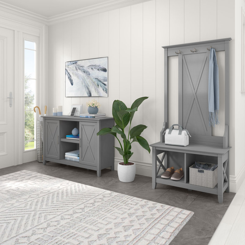 Arbre d'entrée Huckins avec banc et rangement pour chaussures, Gris Cape Cod