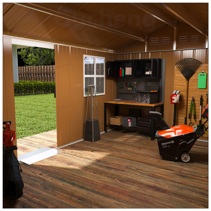 Remise de rangement en métal robuste avec fenêtres, porte verrouillable et ventilation - Remise de jardin extérieure résistante aux intempéries pour l'organisation d'outils de jardin