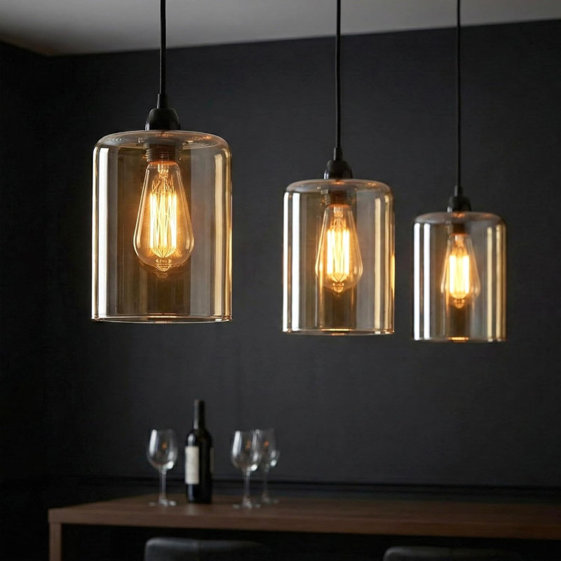 12cm H Glass Drum Lamp Shade in Amber