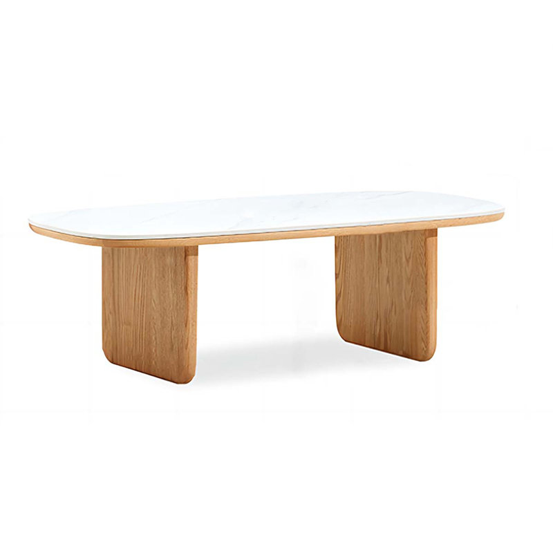 Table basse blanche en bois massif et pierre frittée