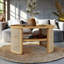 Table basse en bois naturel et rotin avec rangement et bord arrondi