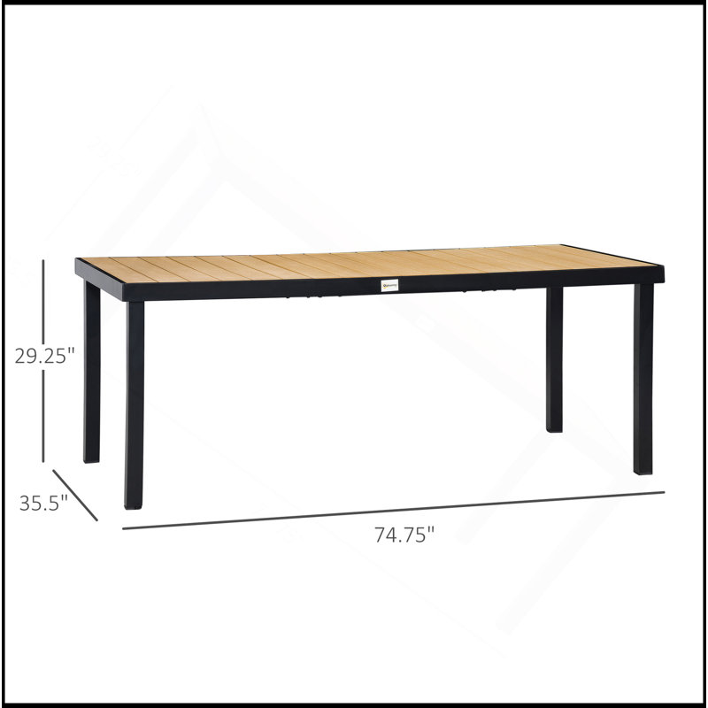 Table de salle à manger d'extérieur 75 "x 35" pour 8 personnes, table de jardin rectangulaire avec cadre en aluminium avec plateau toutes saisons pour jardin, pelouse, patio, naturel