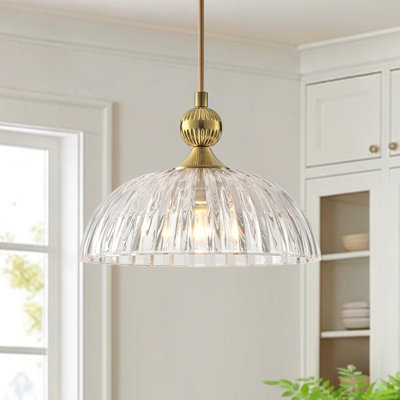 1-light Ribbed Clear Textured Glass Dome Pendant Light