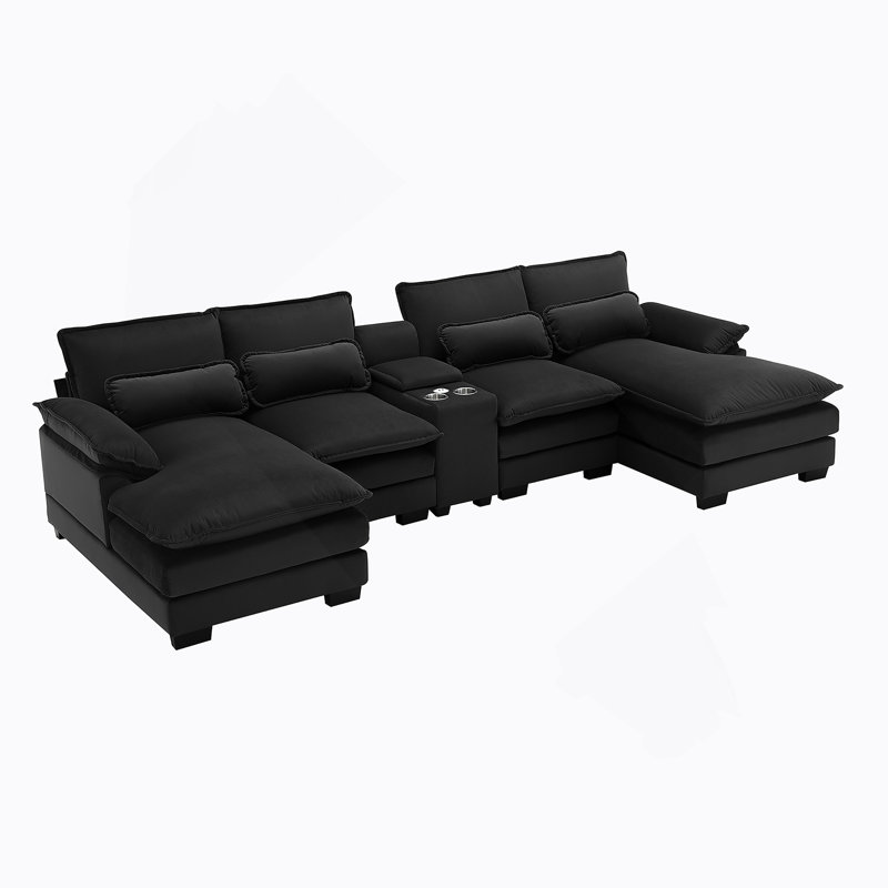 123*55" Modern U-Shaped Sofa With Console,Cupholders
