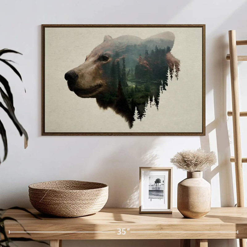 Ours noir du nord-ouest du Pacifique, 25 po x 17 po, Cadre flottant en noyer