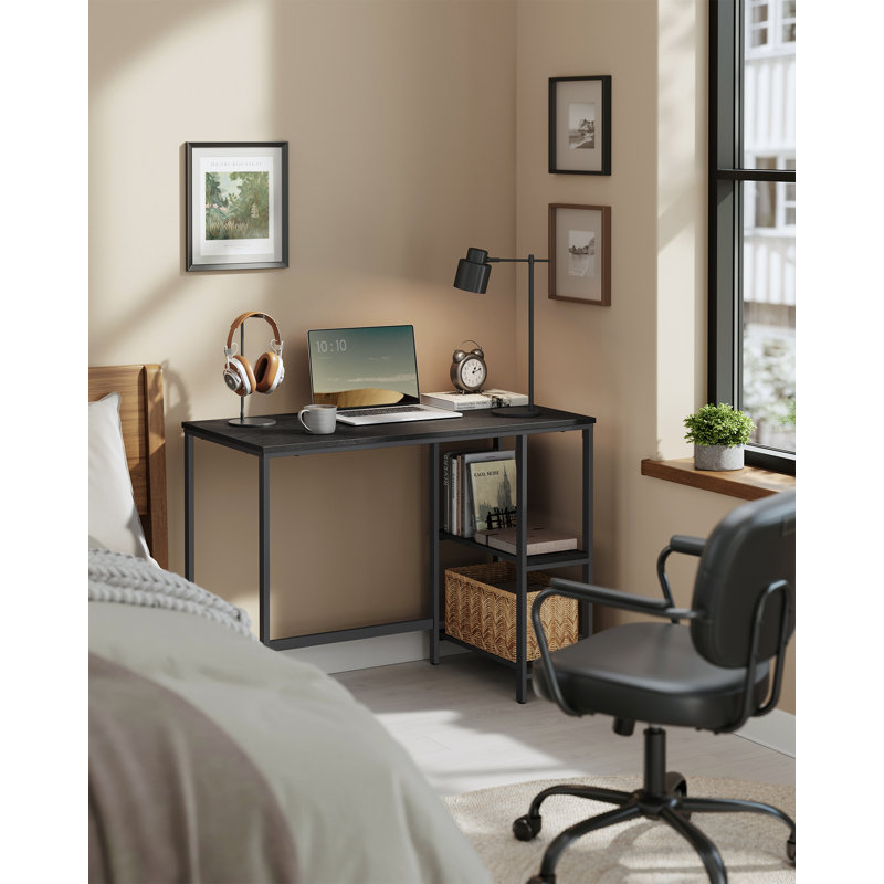 Alaudin Metal Base Computer Desk, Ebony Black/Black