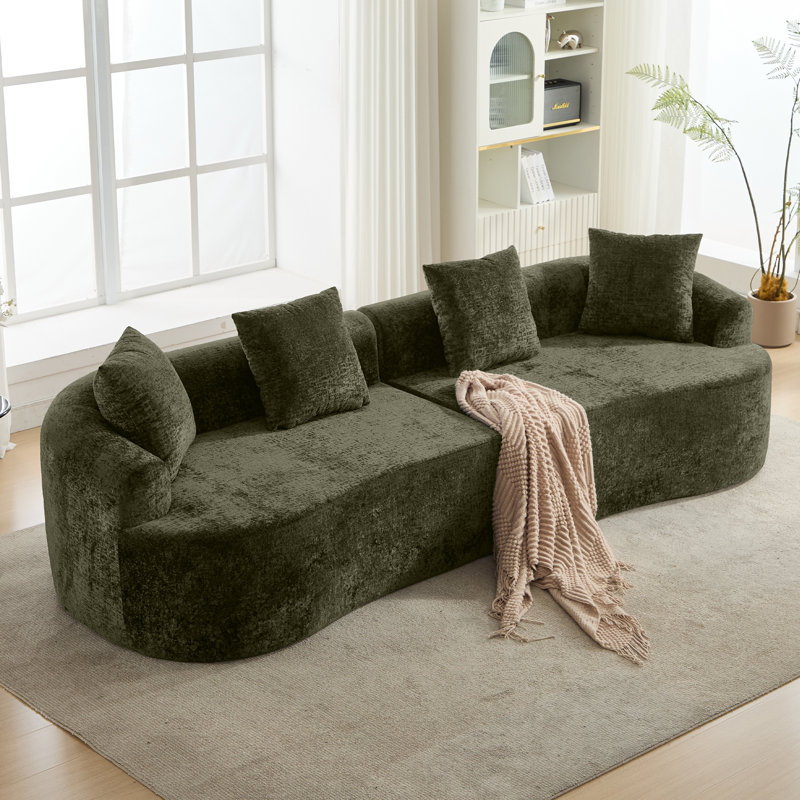 Canapés modulaires incurvés de 110 po en chenille avec coussins Boneless, Chenille verte