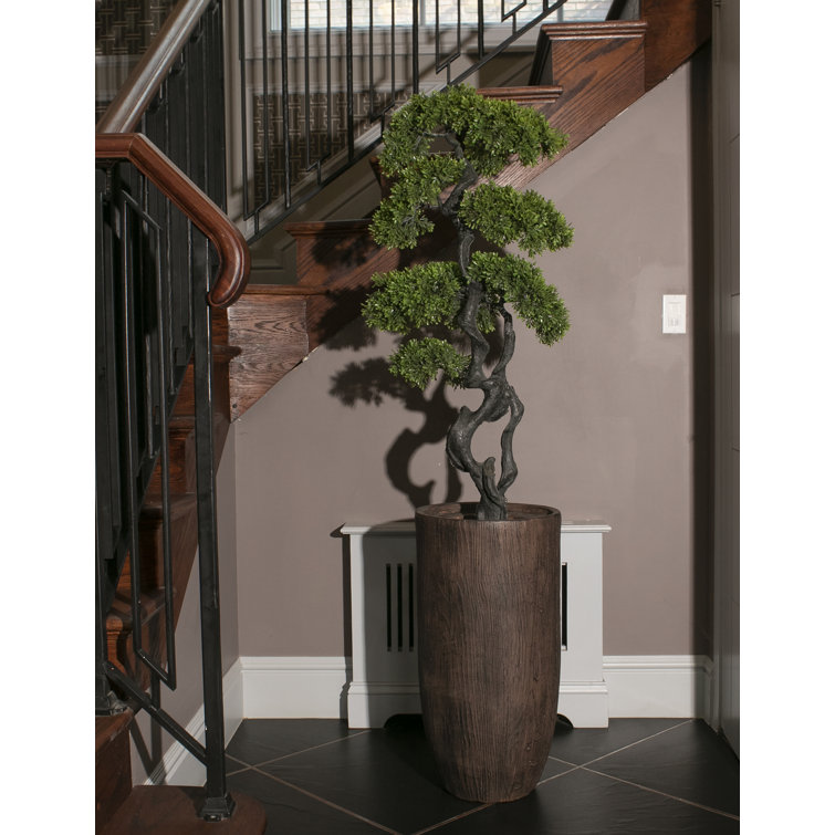 64.6'' Artificial Bonsai Tree In A Square Beige Fiberstone Planter Perfect For Indoor And Outdoor Use