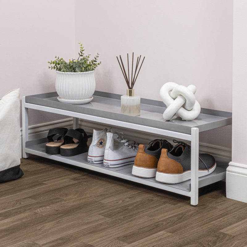 6 Pair Shoe Rack, Gray/White