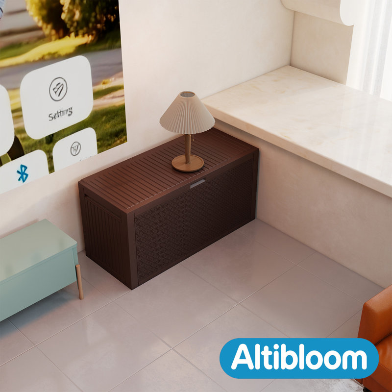Altibloom 75 Gallon Water Resistant Resin Lockable Deck Box, Ideal For Garden Patio Furniture and Supplies, Brown