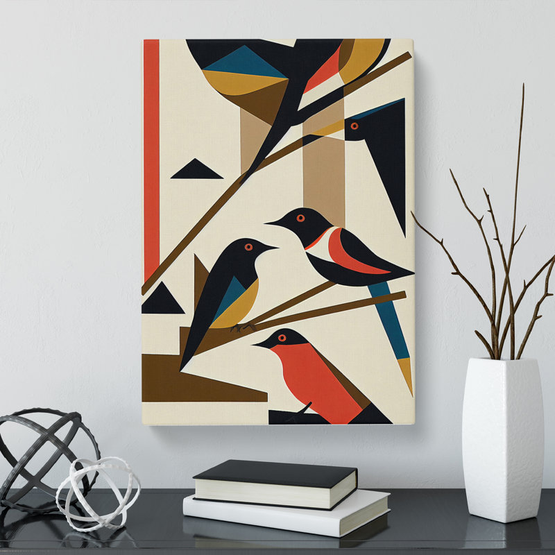 CAN-V0523-1474X Magpie Bird Bauhaus - Wrapped Canvas Print, 50cm H x 35cm W x 3cm D