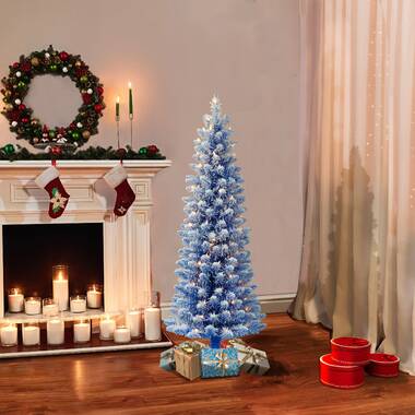 christmas tree with blue and white lights