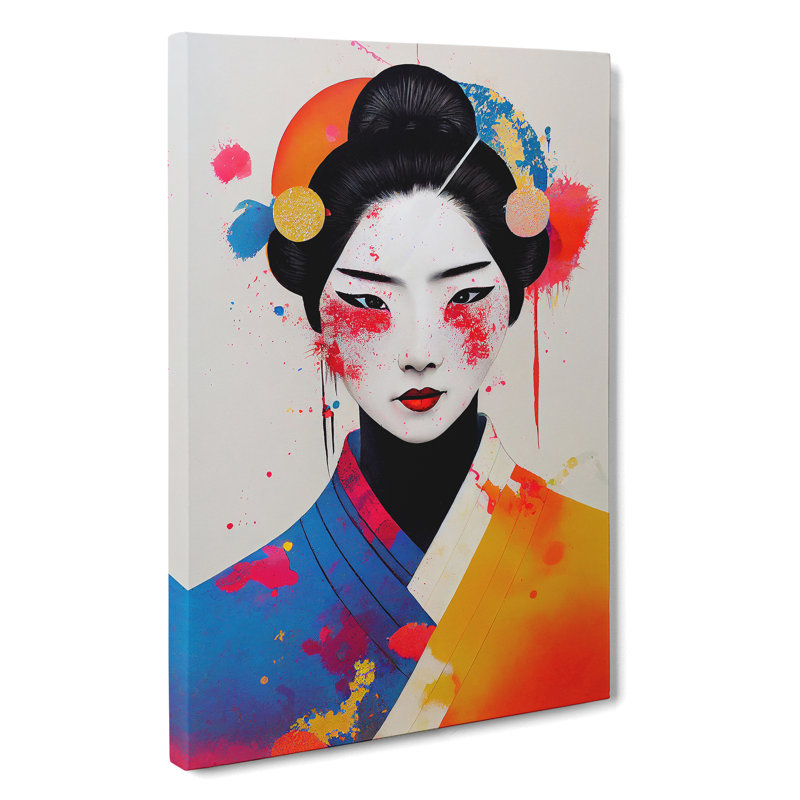 Paint Splashed Geisha No.5 - Wrapped Canvas, 76cm H x 50cm W x 3cm D