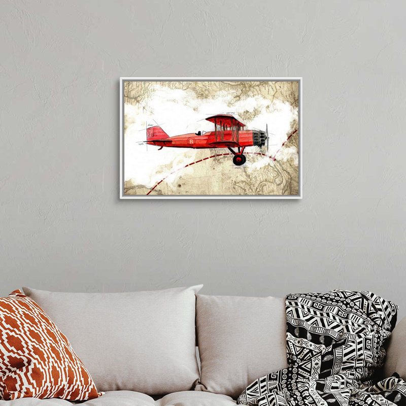 Biplane 3 - Impression sur toile, Cadre blanc, H 22 po x l 32 po x P 1,75po