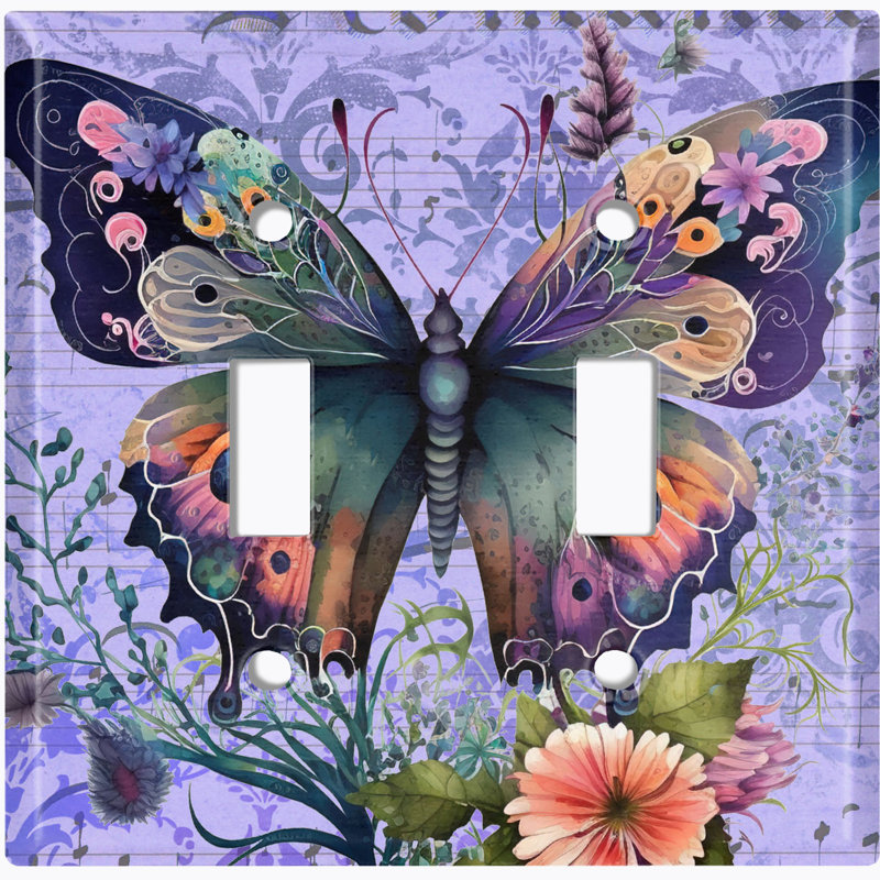 Plaque murale 2 interrupteurs à bascule Butterfly Flowers