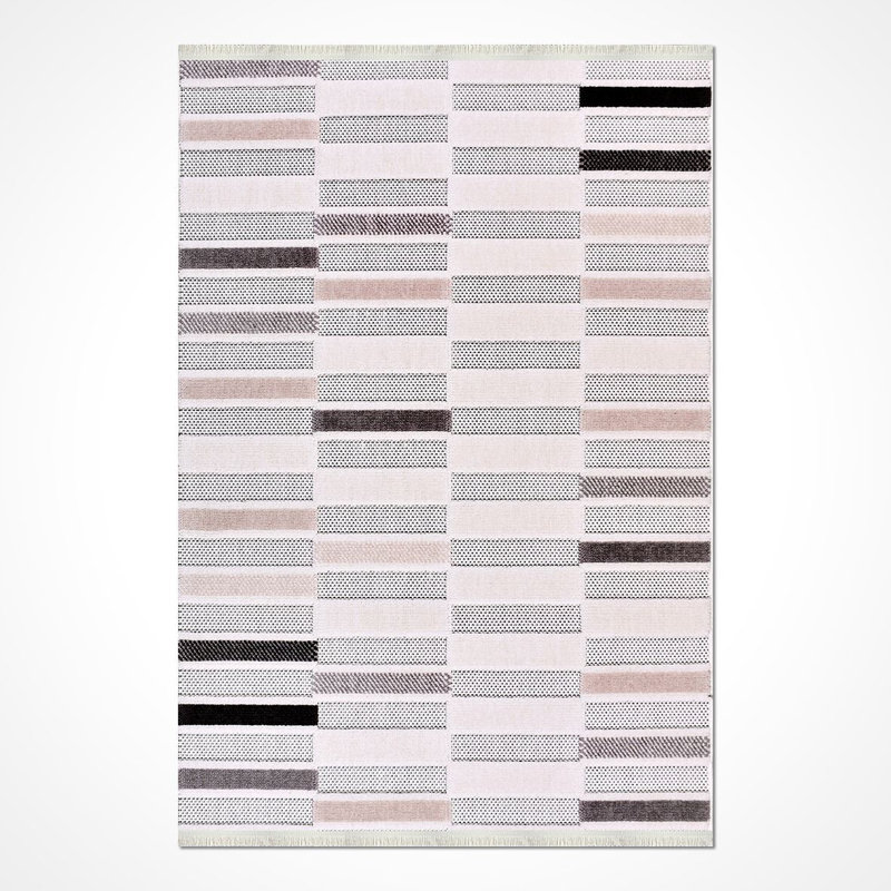 Modern Cream Machine Washable Non-Slip Area Rug, Rectangle 4' x 7'3"
