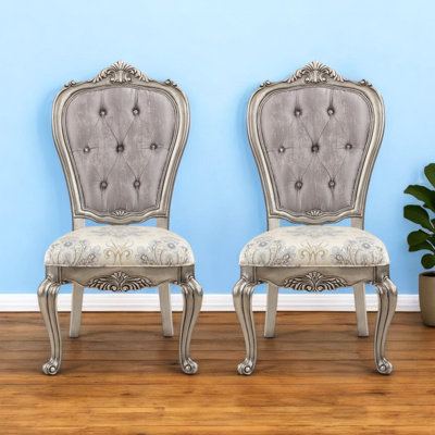 Chaise d'appoint Rebecca Velvet & Antique Plantinum Finish (ensemble de 2)