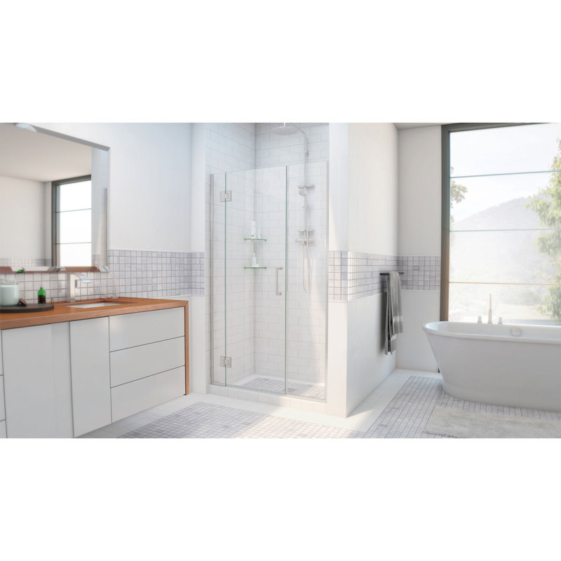 DreamLine Unidoor-X 52 - 52.5 inch W x 72 inch H Frameless Hinged Shower Door in Brushed Nickel, Brushed Nickel, Reversible