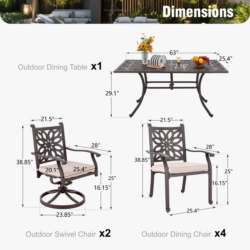 Angelleigh 6 - Person Patio Dining Set with Rectangular Table , Cushions Included