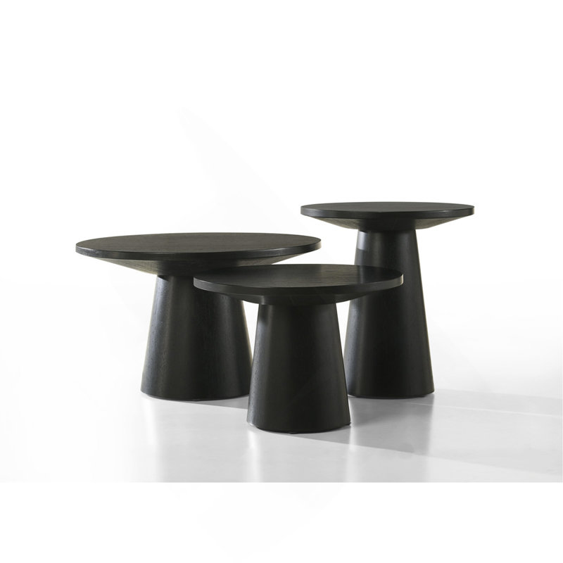 Ensemble de table basse, de bout et de console en ébène 3 pièces avec base à piédestal