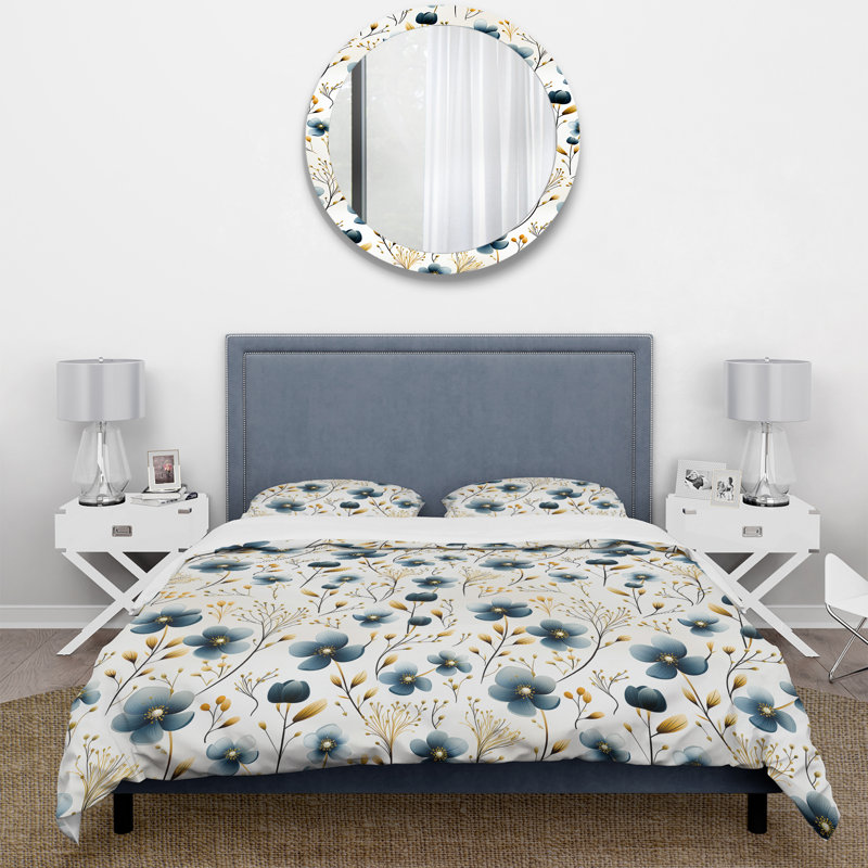 Literie à motif floral pétales bleus, Housse de couette pour très grand lit et 2 très