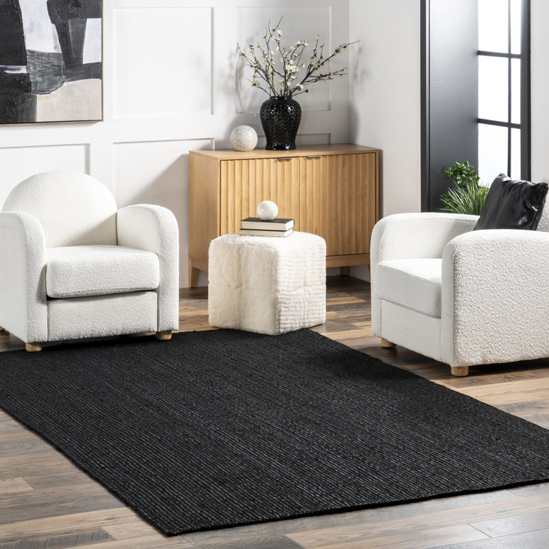 Bernyce Handmade Tufted Farmhouse Jute Black Rug, Rectangle 3' x 5'