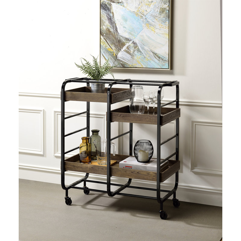 Chariot de service à finition noire et noyer Vorrik (sans tabouret inclus)
