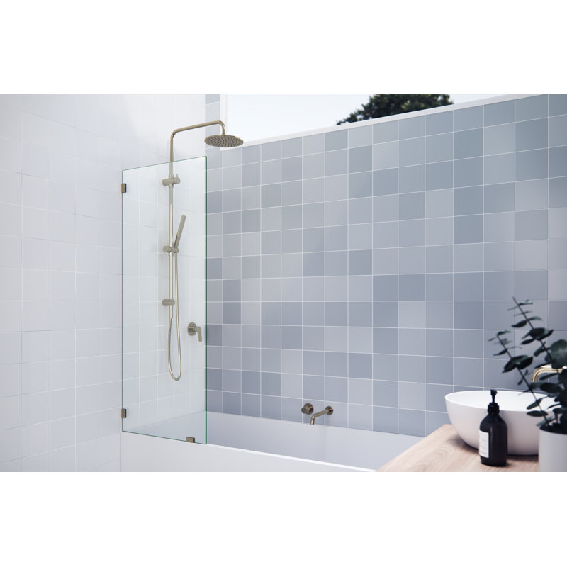 Vela 24.5 in. x 58.25 in. Frameless Single Fixed Bath Panel, Brass