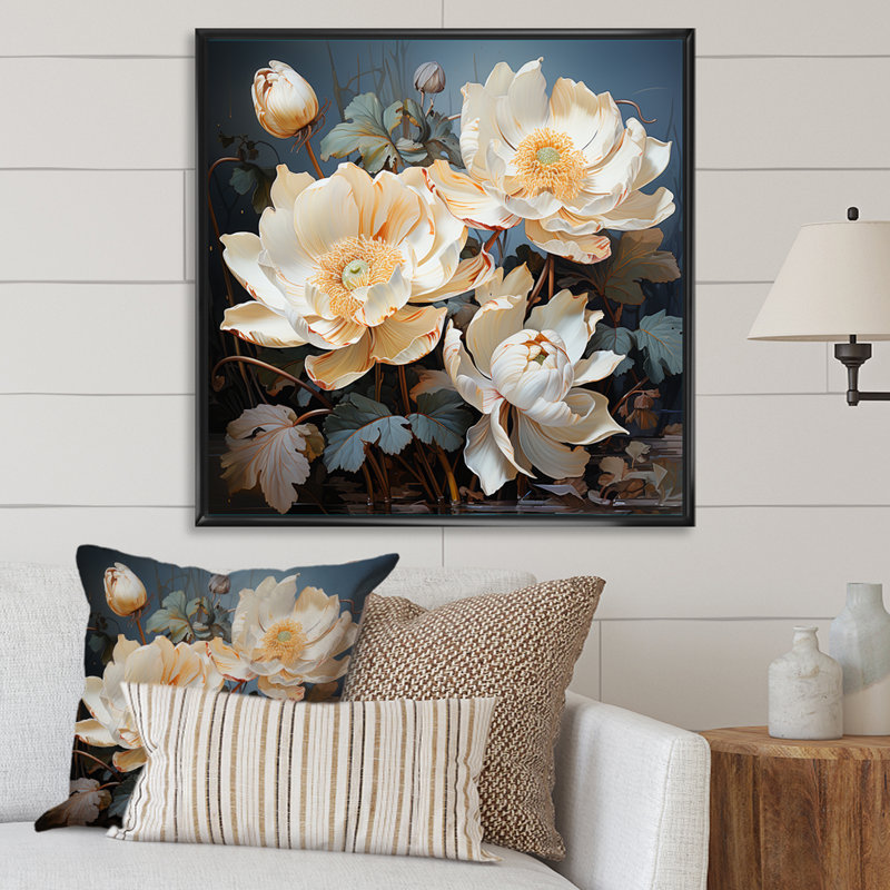 Lotus Bliss Unveilé IV sur toile, Cadre flottant noir, H 36 po x l 36 po