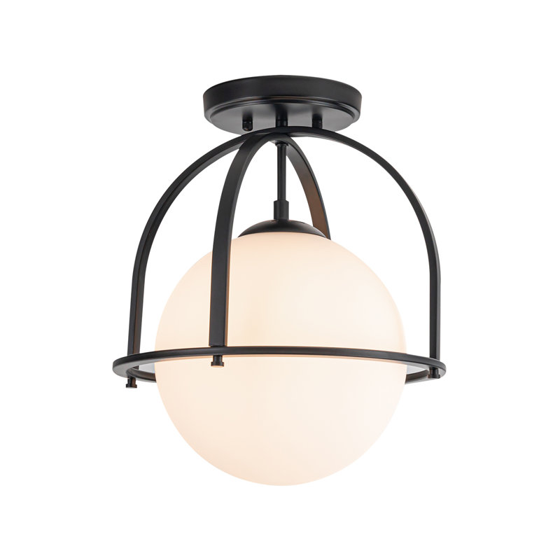 1 - Light Globe Semi Flush Mount, Matte Black, 15.28" H x 12.91" W x 12.91" D, White
