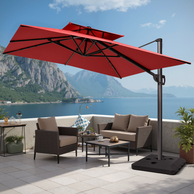 128' X 104' Rectangular Cantilever Umbrella with Weighted Base, Rouge