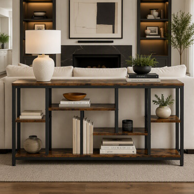 70.9" Industrial Wood Console Table with Storage