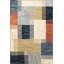 Tapis décoratif à rayures carrées beige et bleu-881831873
