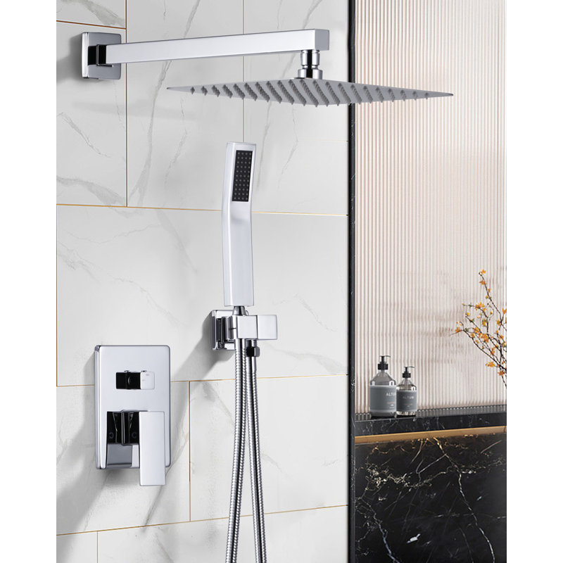 2 jets 10 po Système de douche mural avec pomme de douche carrée et douche à main avec soupape brute de 1,8 GPM incluse