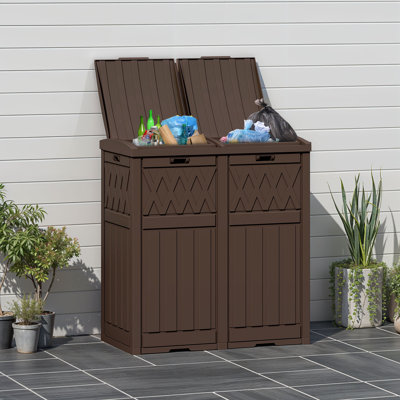 Edrosie Inc 61 Gallons Resin Outdoor Trash Can with Tiered Lid and Drip Tray Dark Brown