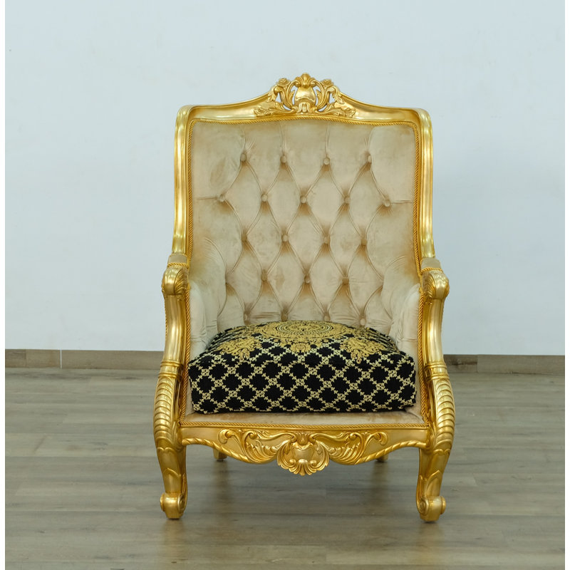 Fauteuil à oreilles capitonné de 33 po de large Saltz, Doré