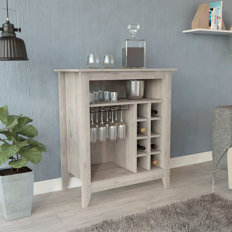 Armoire de bar Essential, une tablette ouverte, six supports à vin intégrés, un tiroir, H 38,14 po x l 32,45 po x P 17,65 po