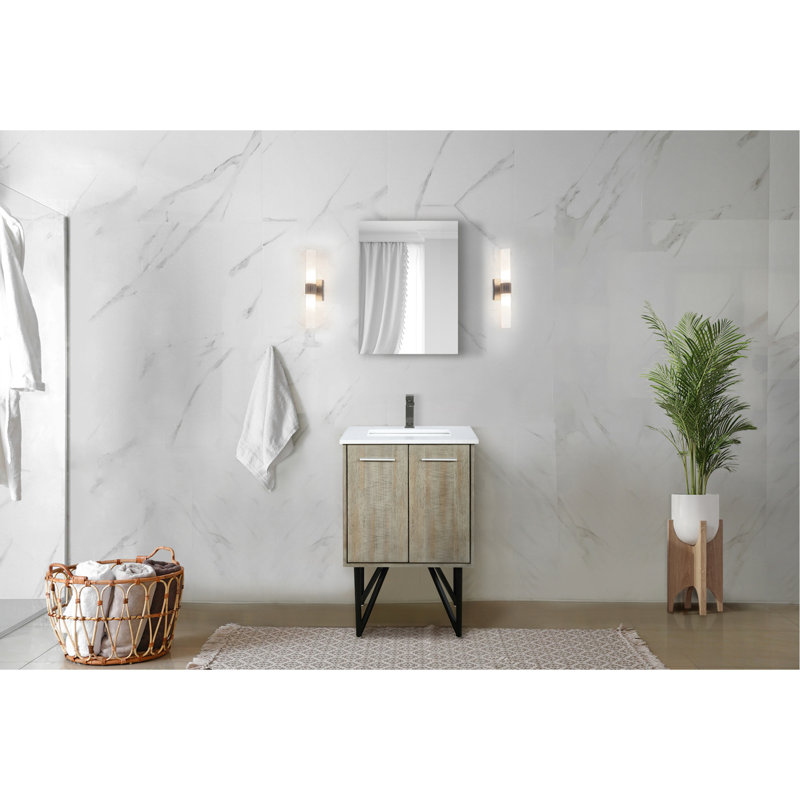24 po Meuble-lavabo large rustique, marbre de culture, robinet, comptoir en miroir et en finition, robinet en métal inclus, 18 grattoirs