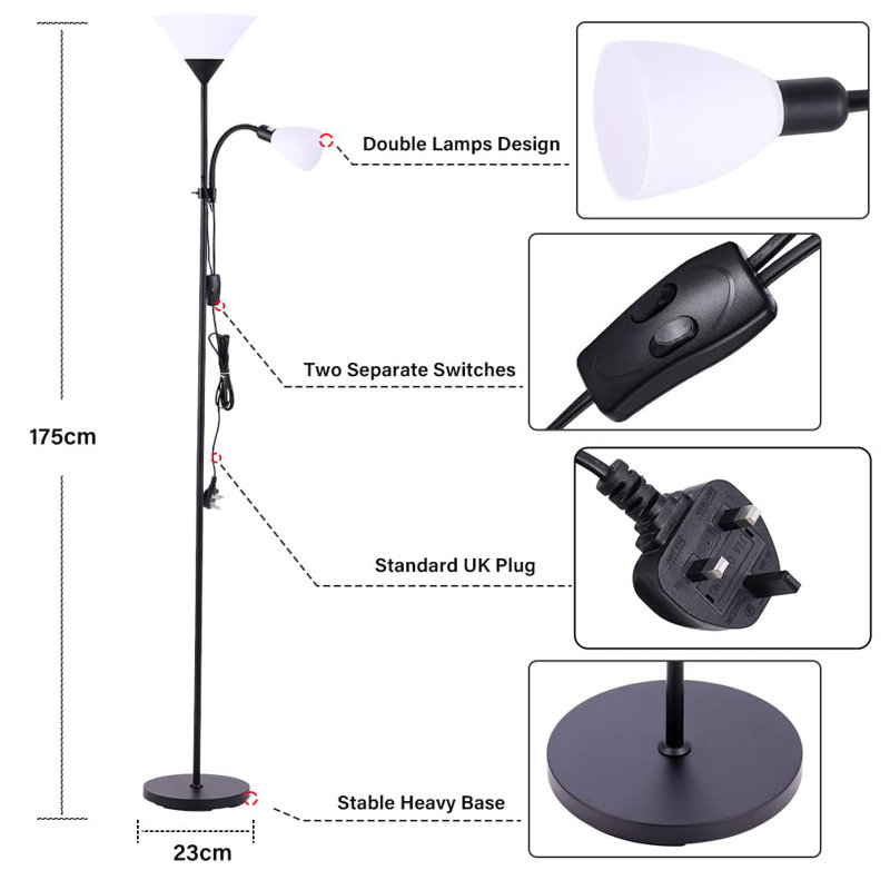 Ahuva 175cm Black Torchiere Floor Lamp