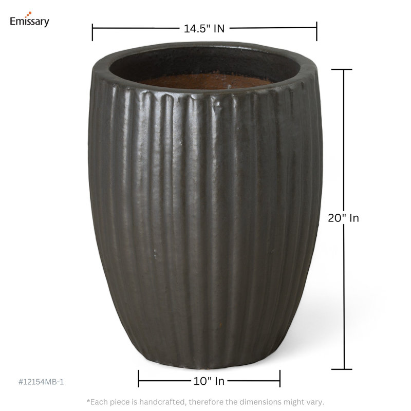 Hensler Handmade Ceramic Planter, Matte Black, 20" H x 16" W x 16" D