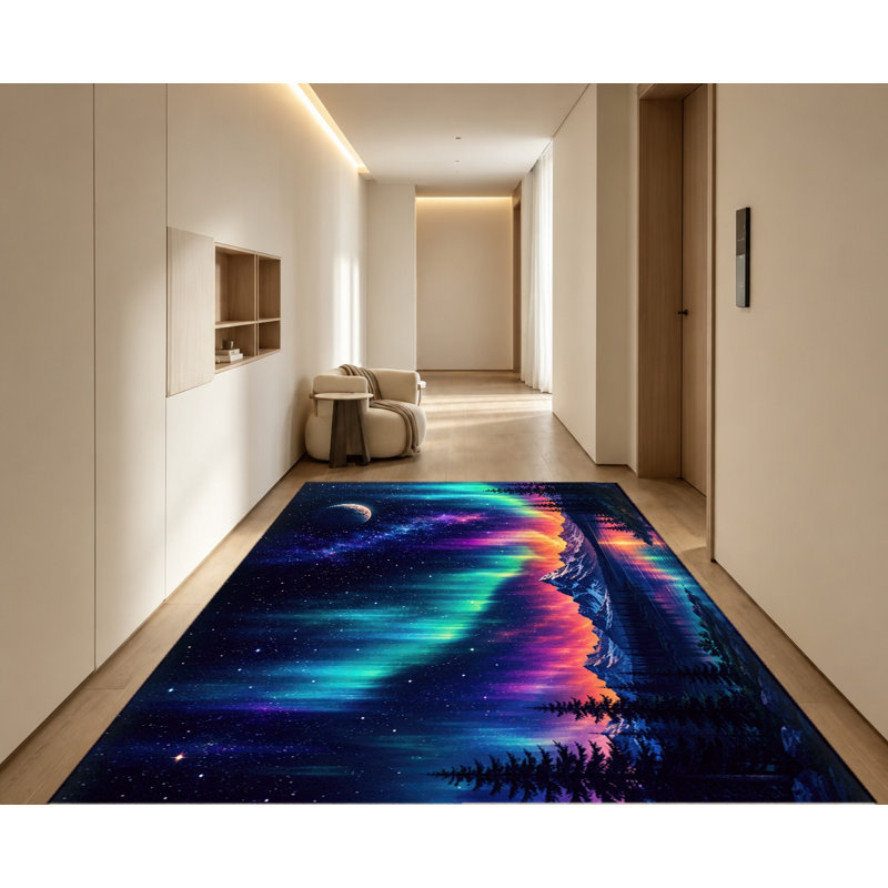 Tapis lavable à la machine avec envers antidérapant Northern Lights Aurora, Rectangle 8 pi 2 po x 5 pi 11 po (250 x 180 cm)
