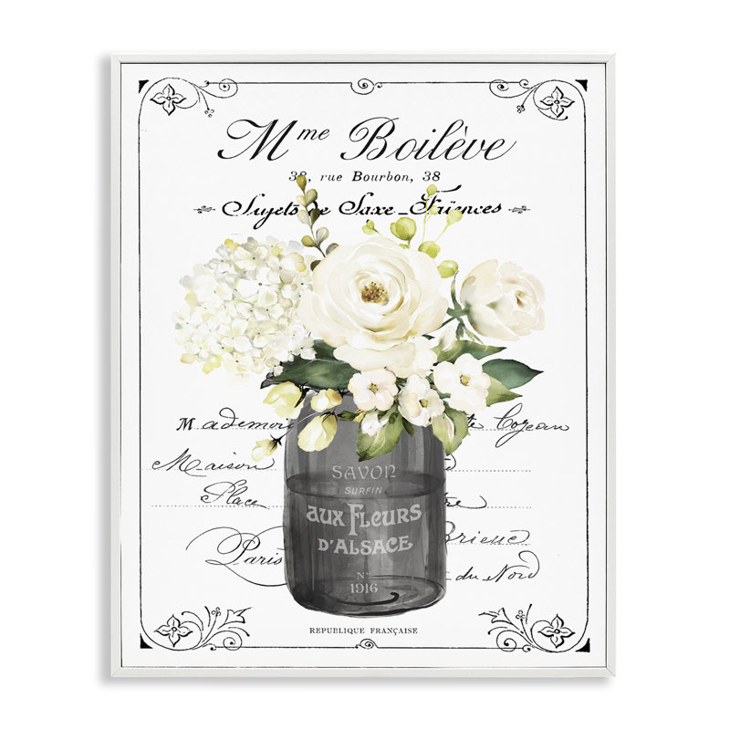 Fleurs françaises rétro avec giclée encadrée, design par lettres et doublure, H 14 po x l 11 po