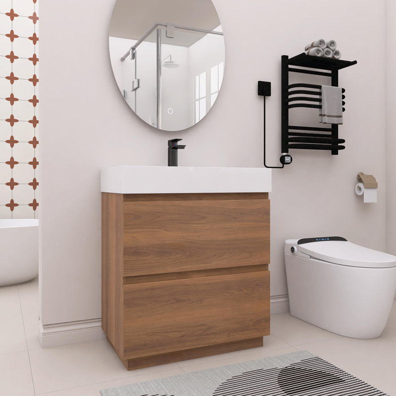 Meuble-lavabo simple autoportant 30 po avec plateau en résine, Brun