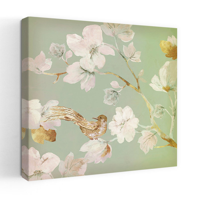 Paradise Magnolia II, délicat oiseau rétro, art naturel, H 18 po x l 18 po