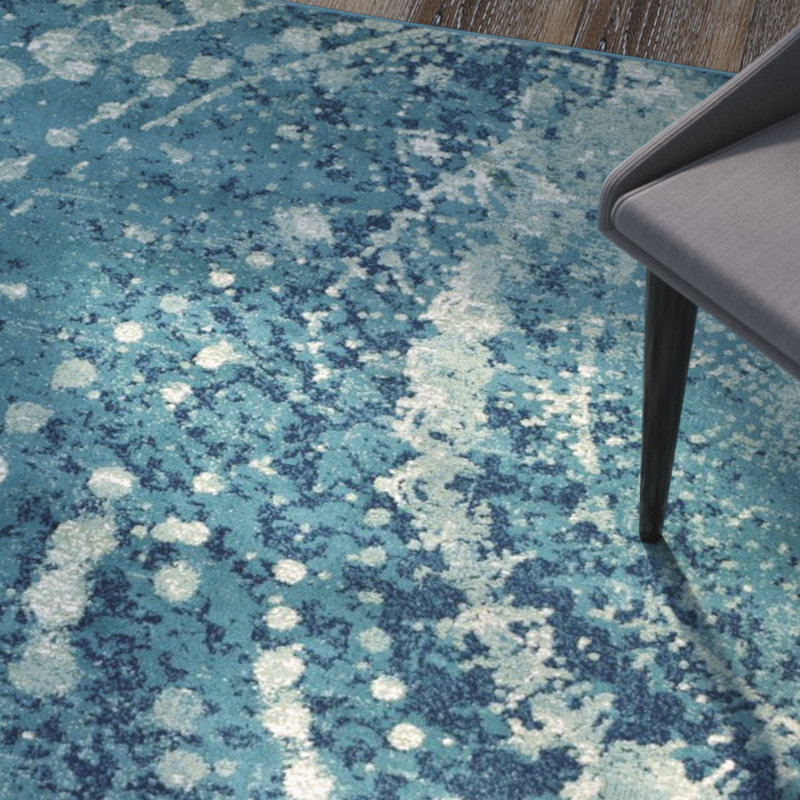 Tapis turquoise à motif abstrait Thursa, Rectangle 4 pi x 5 pi 7 po