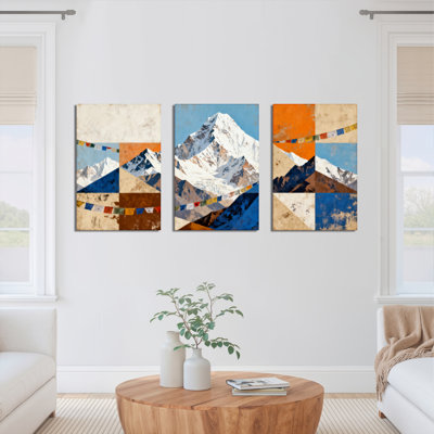 Montagnes et drapeaux de prières, reproduction d'art sur toile tendue, reproduction de peinture à l'huile (ensemble de 3)